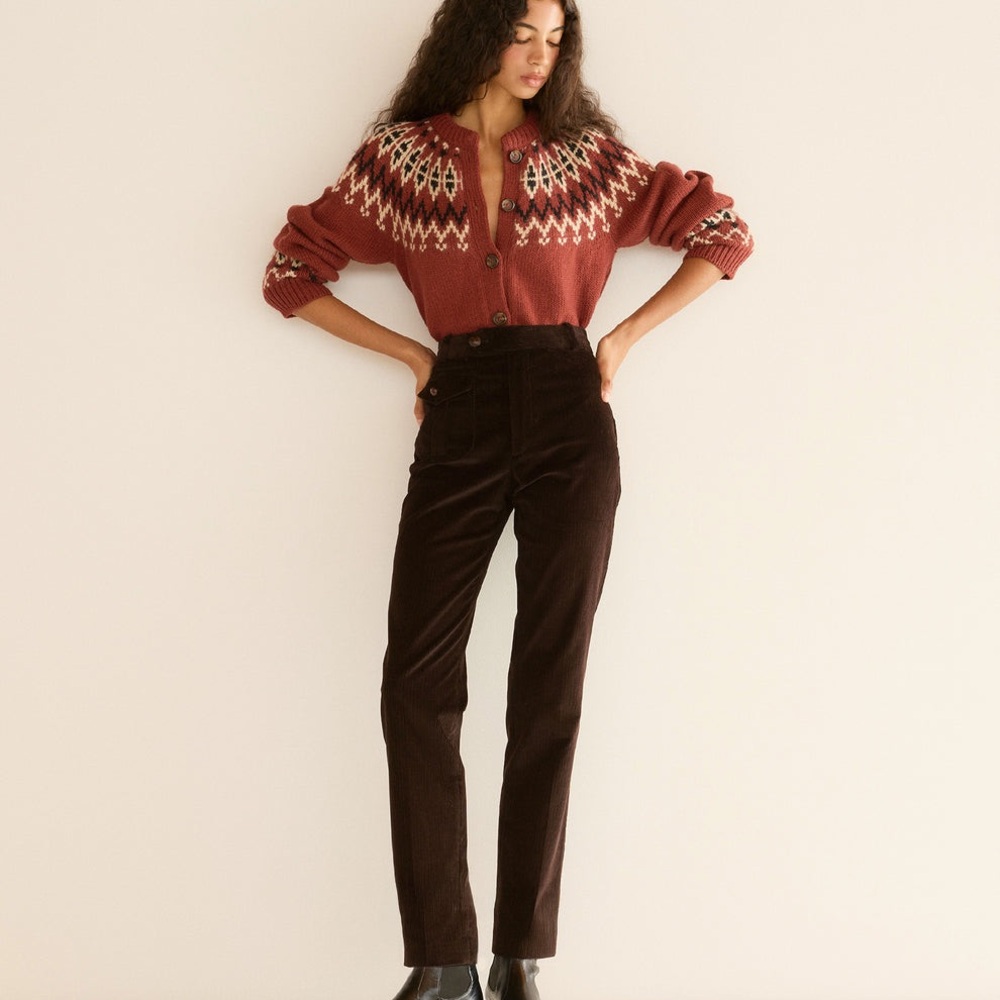 NWT Doen Heirloom Clarke Cardigan Burgundy Olympia Fair Isle XL